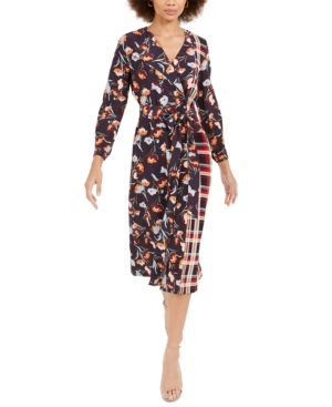 FRENCH CONNECTION ANNELI MIXED-PRINT DRAPE DRESS