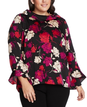 VINCE CAMUTO PLUS SIZE PRINTED BELL-SLEEVE TOP