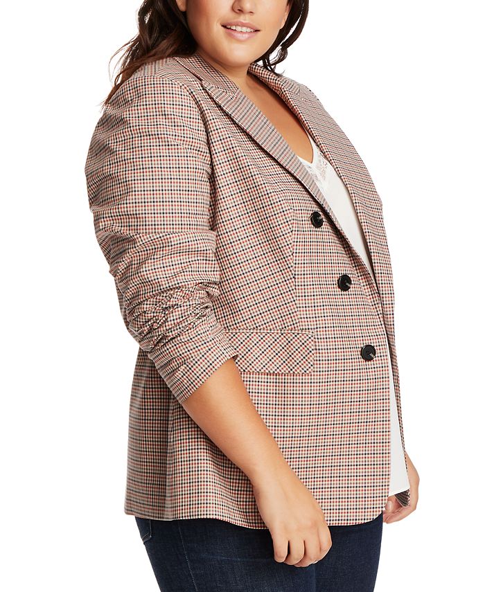 1state Trendy Plus Size Ruched Sleeve Plaid Blazer Macys 4527