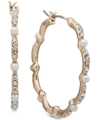Anne Klein - Gold-Tone Medium Pav&eacute; & Imitation Pearl Scalloped Hoop Earrings, 1.25"