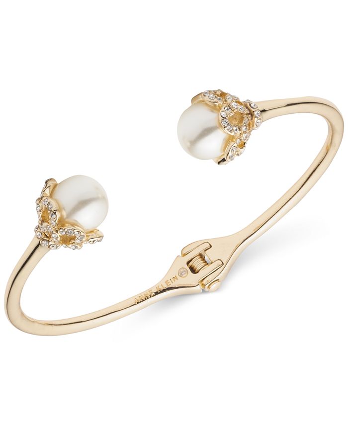 Anne Klein - Gold-Tone Pav&eacute; & Imitation Pearl Cuff Bracelet