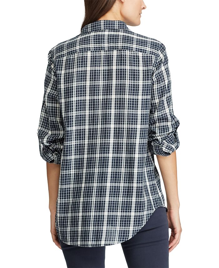Lauren Ralph Lauren Petite Roll-Tab-Sleeve Twill Shirt - Macy's
