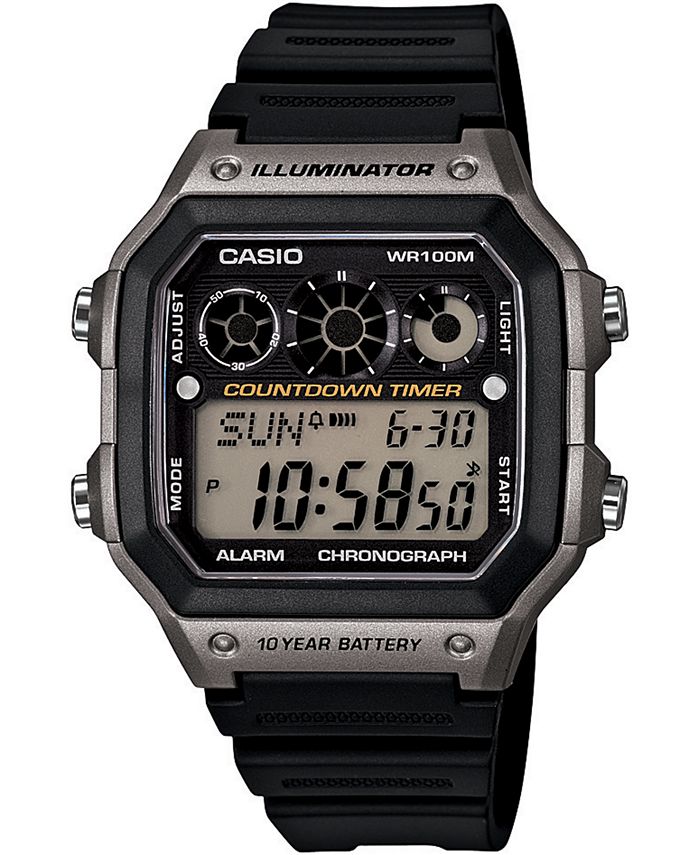 Casio Men's Digital Black Resin Strap Watch 42.1mm - Macy's