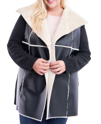 Fever - Plus Size Faux-Shearling Sweater Jacket