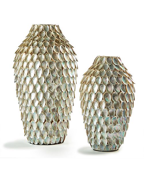 Two S Company Abalone Shell Tall Black Silver Vases Set Of 2