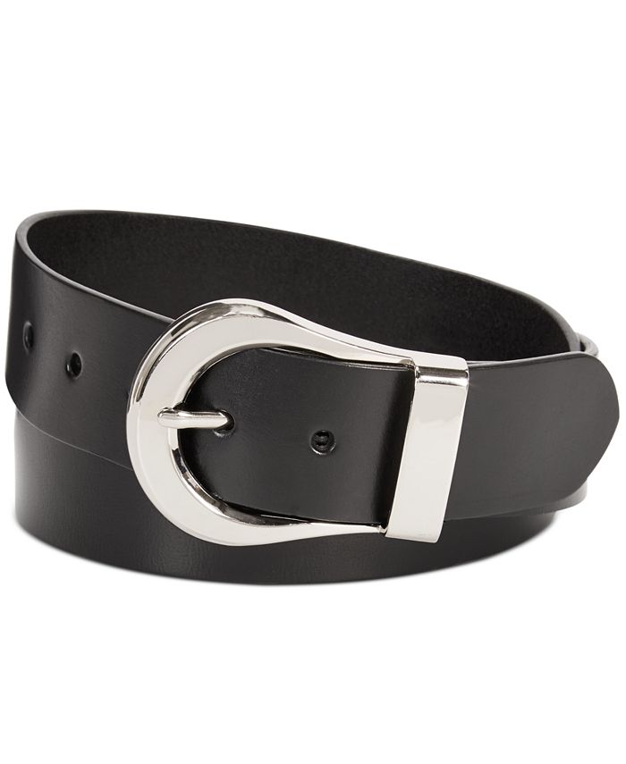 Calvin Klein Flat Strap Statement Buckle Leather Belt Macy s