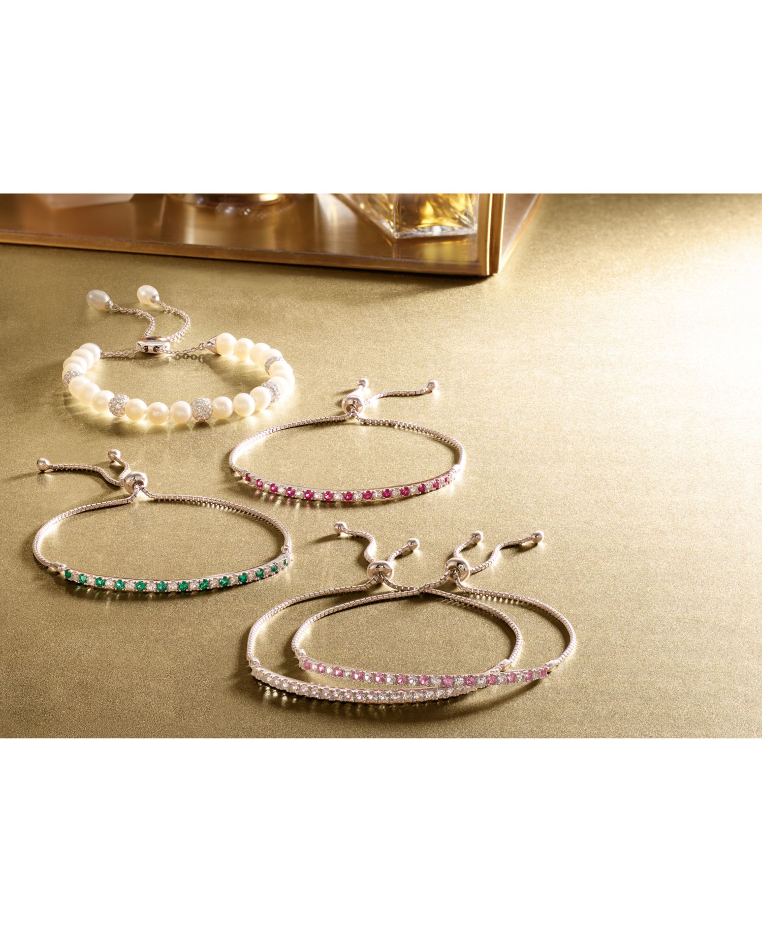 White Cultured Freshwater Pearl (6mm) & Crystals Bolo Bracelet in Sterling Silver