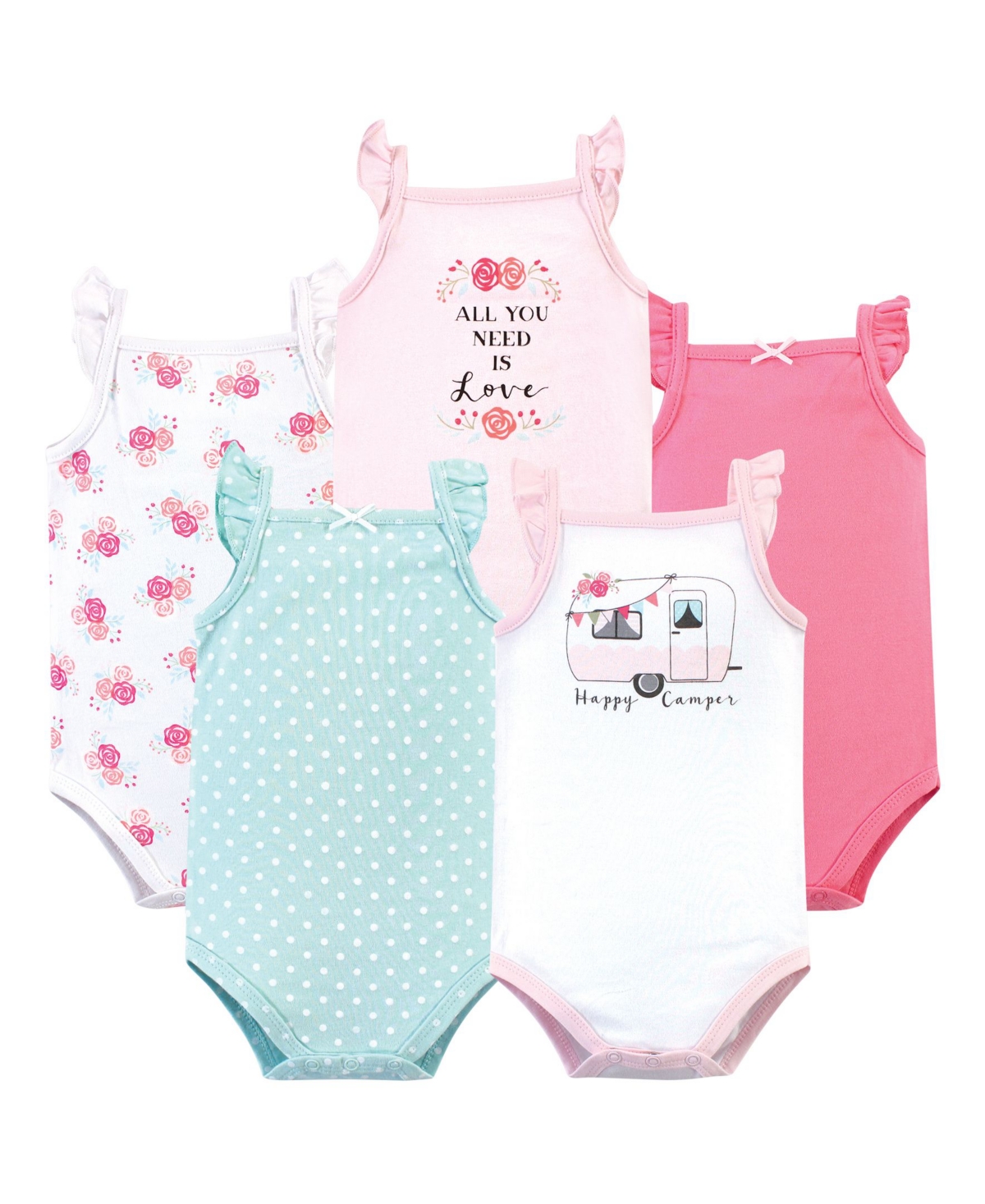 Hudson Baby Baby Girls Hudson Cotton Sleeveless Bodysuits 5pk - Pink happy camper