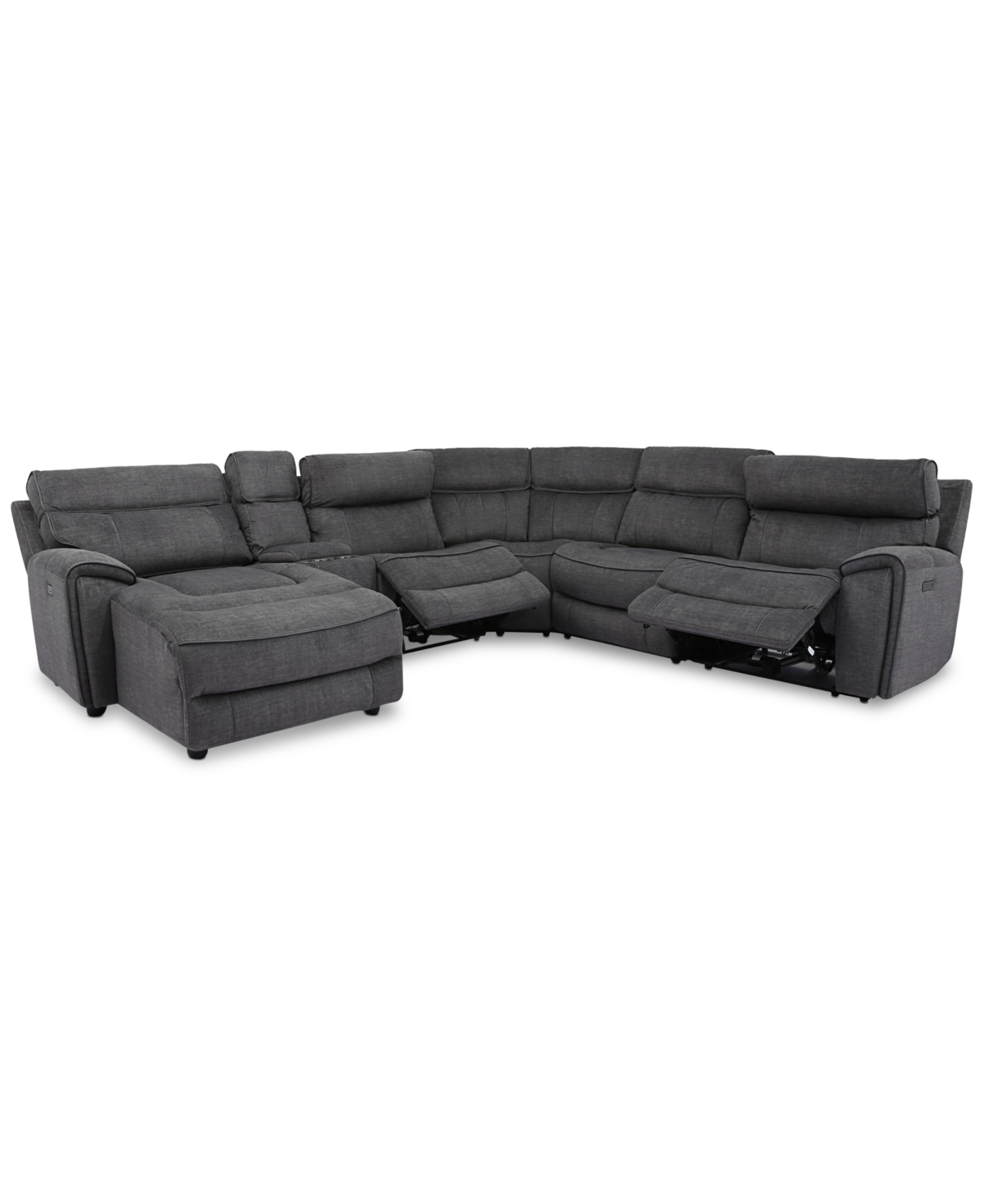 Furniture Hutchenson 6-pc. Fabric Chaise Sectional With 2 Power Recliners And Console In Charcoal Moss
