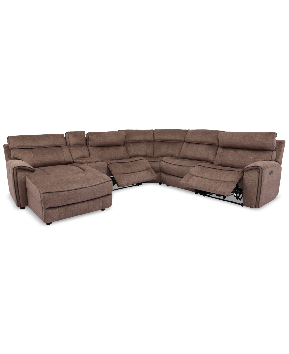 Furniture Hutchenson 6-pc. Fabric Chaise Sectional With 2 Power Recliners And Console In Chocolate Brown