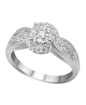 image of Carat Swirl Diamond (1/2 ct. t.w.) Halo Engagement Ring in 14K White Gold
