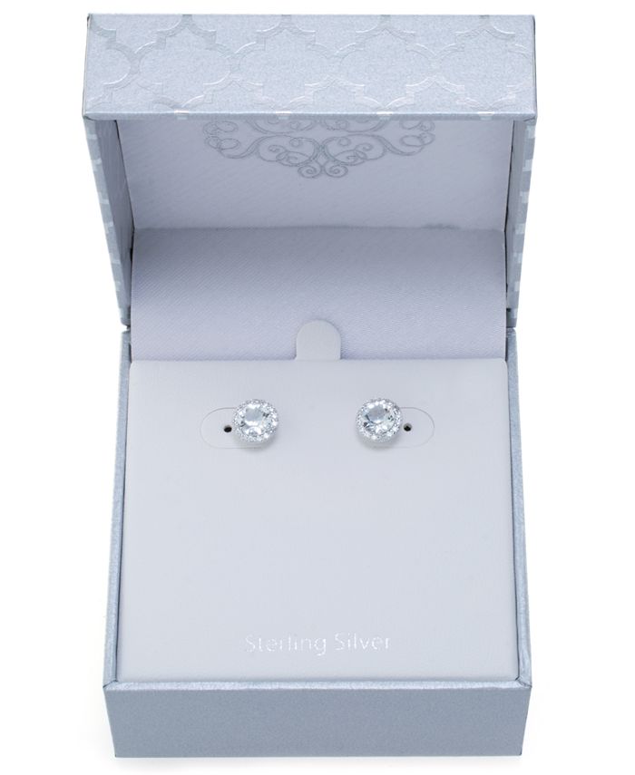Giani Bernini Fine Crystal Round Halo Stud Earrings in Sterling Silver:  Blue: Blue