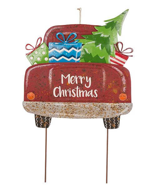 Glitzhome Rusty Metal Christmas Truck Yard Stake Or Standing Decor