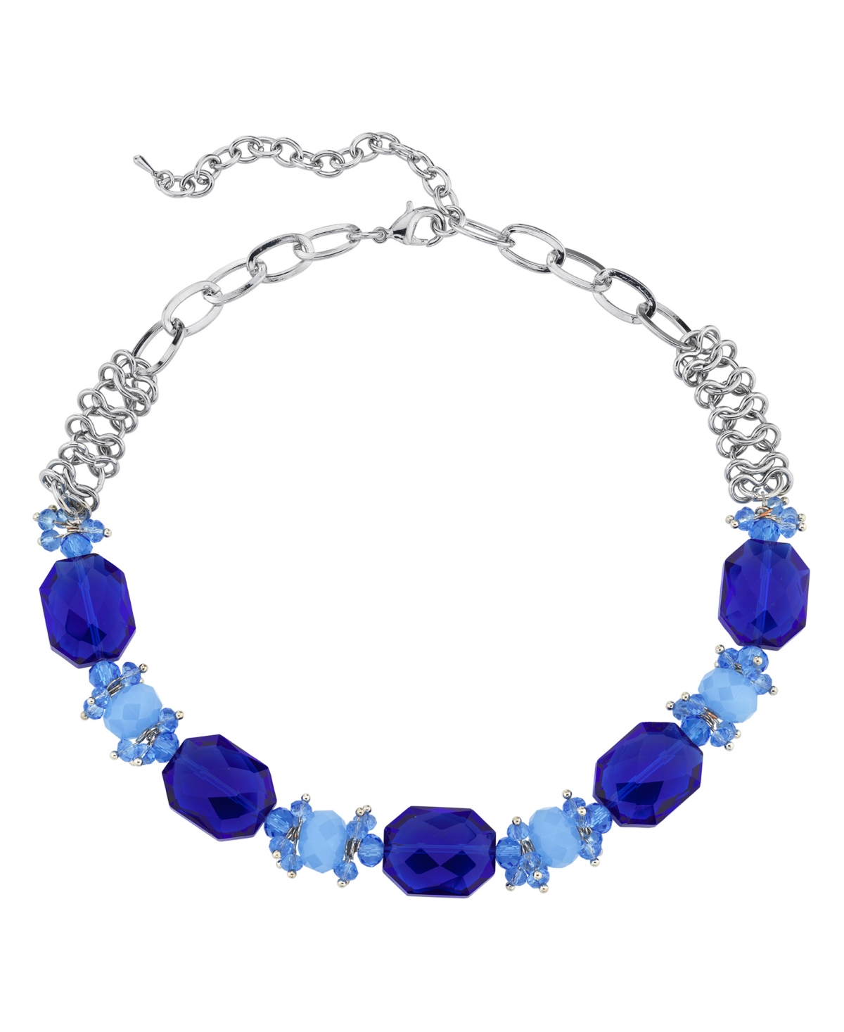 2028 Silver-tone Beaded Necklace In Blue