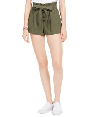 Rewash Juniors' Belted Paper-Bag Shorts 