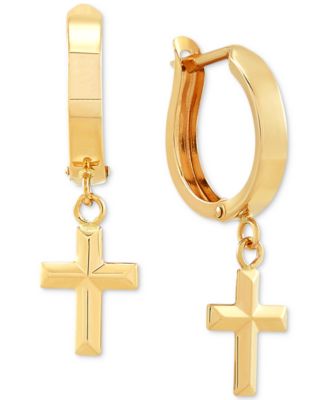Macy's Cross Dangle Hoop Earrings in 10k Gold & Reviews - Earrings ...