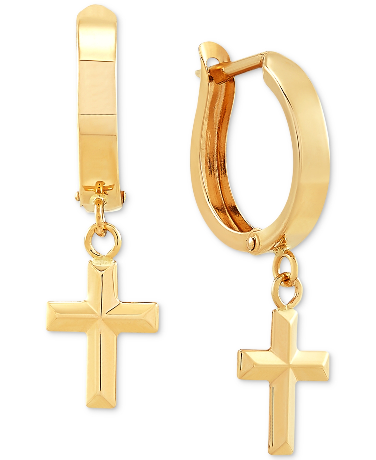 Macy's Cross Dangle Hoop Earrings In 10k Gold In Gold