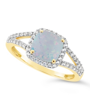image of Created Opal (3/4 ct. t.w.) and Created White Sapphire (1/4 ct. t.w.) Ring in 10k Yellow Gold