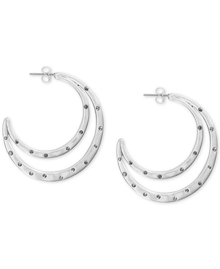 Lucky Brand SilverTone Medium Pavé DoubleRow Hoop Earrings, 1.13