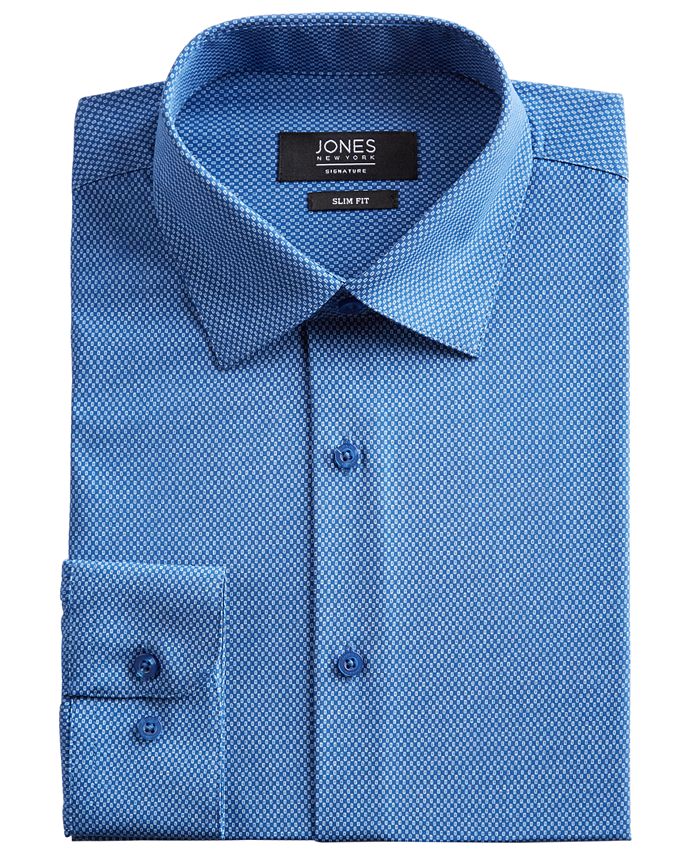 Jones New York - Men's Slim-Fit Performance Stretch Cooling Tech Blue/White Rectangle-Print Dress Shirt
