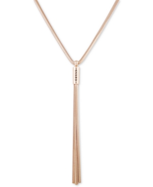 image of Guess Gold-Tone Logo & Tassel Snake-Chain Lariat Necklace, 28