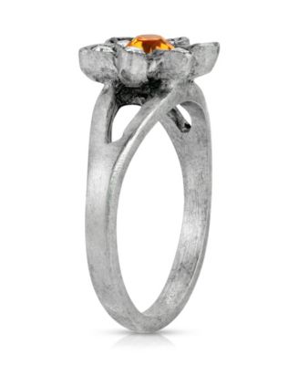 Pewter and Clear Crystal Flower Ring