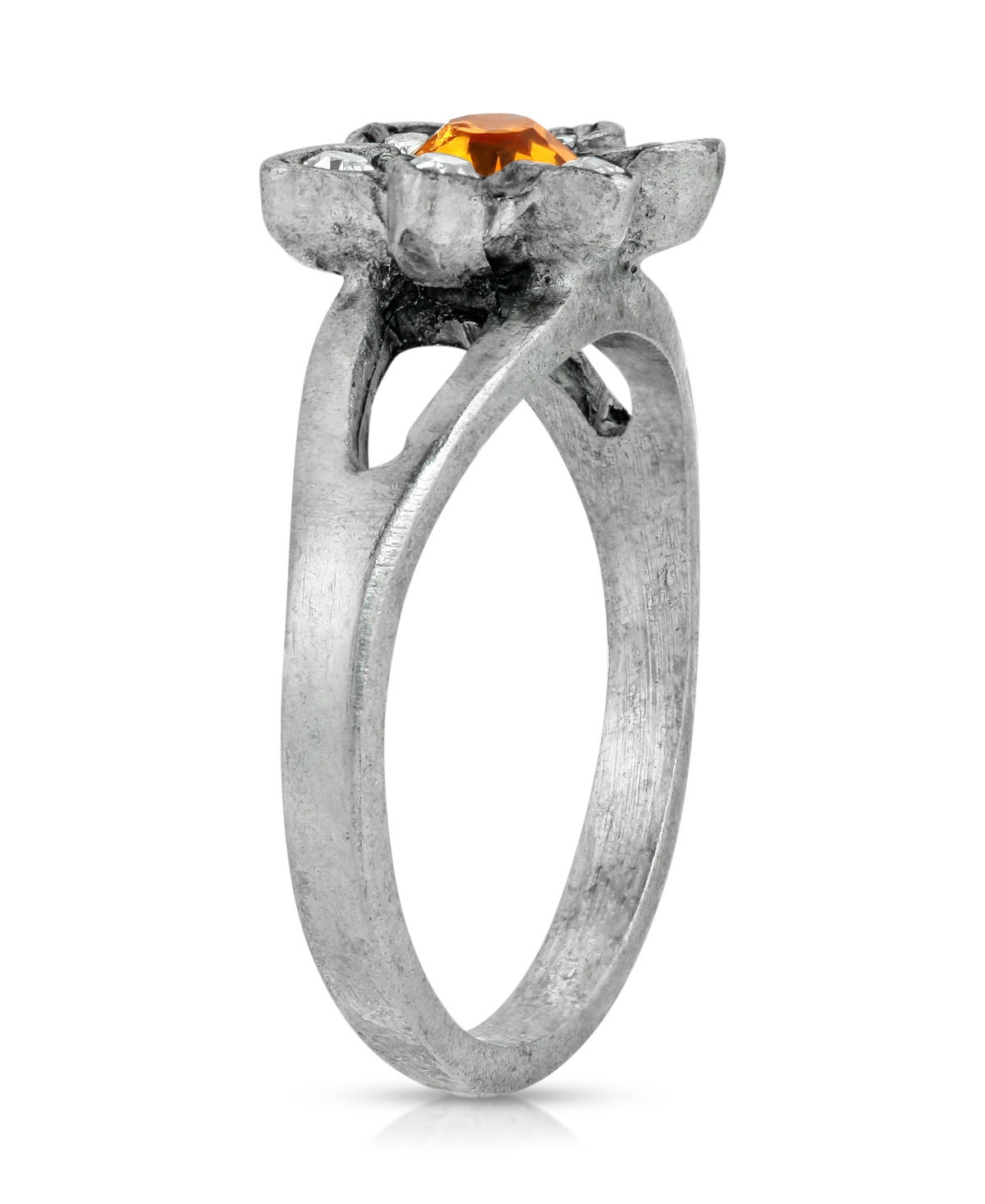 Shop 2028 Pewter And Clear Crystal Flower Ring In Yellow
