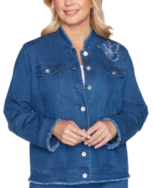 image of Alfred Dunner Pearls of Wisdom Embroidered Embellished Denim Jacket