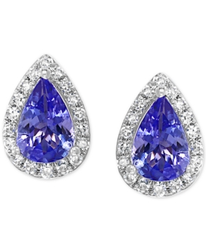 image of Tanzanite (3/4 ct. t.w.) & Diamond (1/10 ct. t.w.) Stud Earrings in 14k White Gold