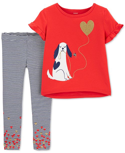 Toddler Girls 2 Pc Glitter Dog T Shirt Striped Leggings Set