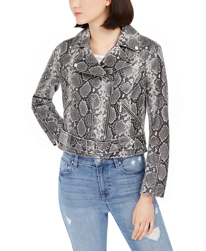 Michael Kors SnakeEmbossed Leather Moto Jacket Macy's