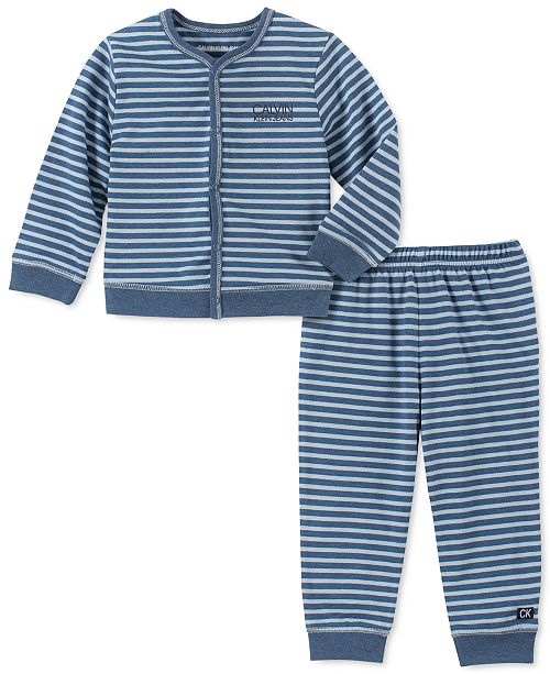 Calvin Klein Baby Boys 2 Pc Striped Cardigan Pants Set