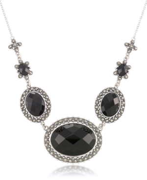 image of Marcasite and Faceted Onyx Oval Frontal 16