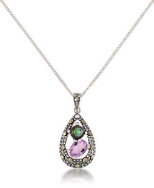 image of Marcasite, Amethyst (7/8 ct. t.w.) and Abalone (1-1/2 ct. t.w.) Teardrop Pendant+18