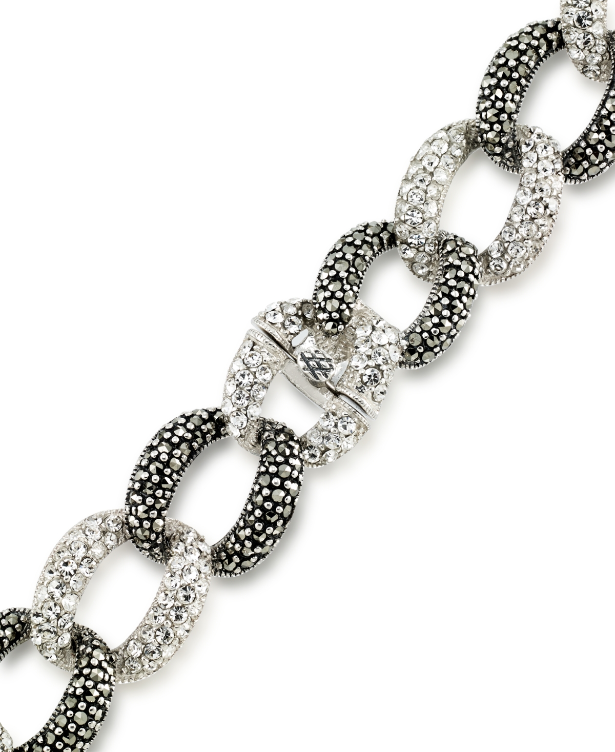 Marcasite and Crystal Pave Oval Interlocking Necklace in Sterling Silver