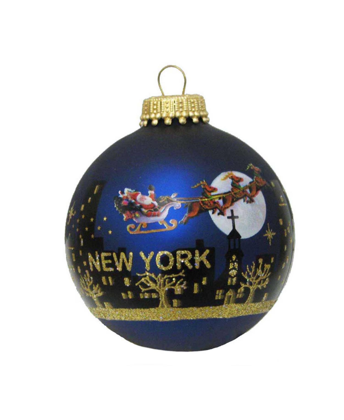 Kurt Adler 60mm Ny Santa Skyline Hand Painted Glass Ball Ornament In Multicolored