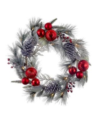 Kurt Adler - 22-Inch Battery-Operated Red Berries, Balls and Silver Pinecone Wreath