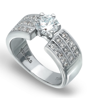 image of Cubic Zirconia 3 Row Band Ring with Round Prong Set Stone in Fine Silver Plate