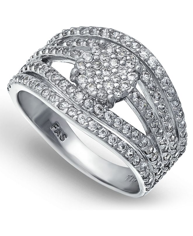 Macy's Cubic Zirconia Pave Multi Row Ring with Disc Center in Fine ...