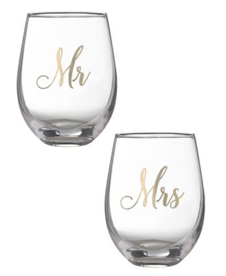 Lillian Rose Mr and Mrs Stemless Wine Glass Set - Macy's