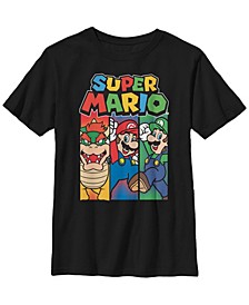 Nintendo Big Boy's Super Mario Colorful Character Panels Logo Short Sleeve T-Shirt