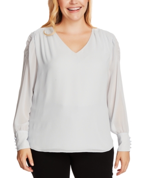 VINCE CAMUTO PLUS SIZE SMOCKED SLEEVE BLOUSE