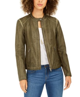 Style & Co - Perforated Garment-Dyed Faux-Leather Jacket