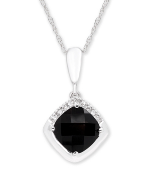 image of Black Onyx (7 mm) Diamond Accent Necklace in 14k White Gold