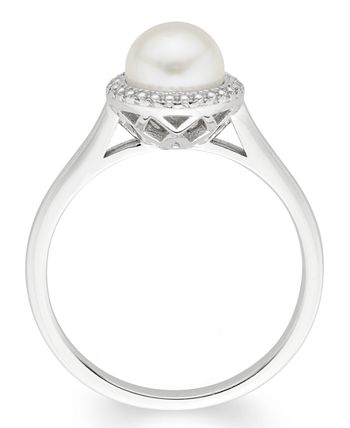 Macy's - Cultured Freshwater Pearl (7 mm) Diamond Accent Ring in Sterling Silver