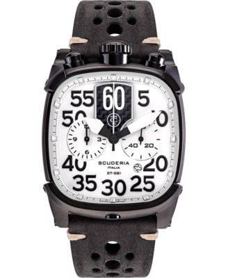CT Scuderia - Men's Swiss Chronograph Scrambler Black Leather Strap Watch 42x44mm