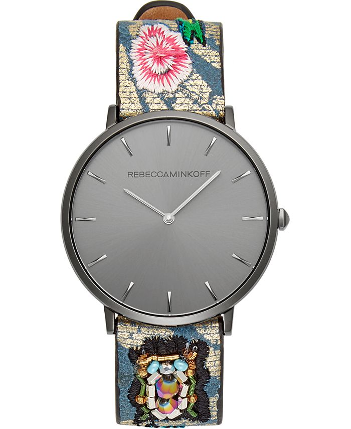 Rebecca Minkoff Women s Major Embroidered Leather Strap Watch 35mm