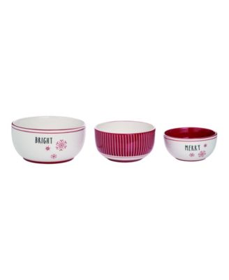 Trans Pac - Dolomite Red Christmas Snow Stripes Serving Bowls Set of 3
