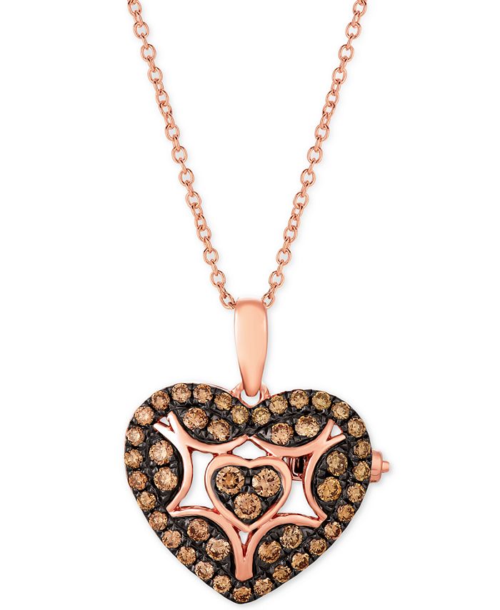 Le Vian Chocolatier® Chocolate Diamond Heart 18" Pendant Necklace (1/2 ct. t.w.) in 14k Rose