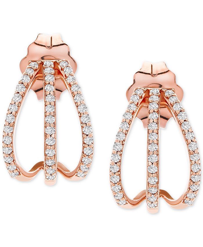 Macy's Diamond Three Row Huggie Earrings (1/6 ct. t.w.) in 10k Rose
